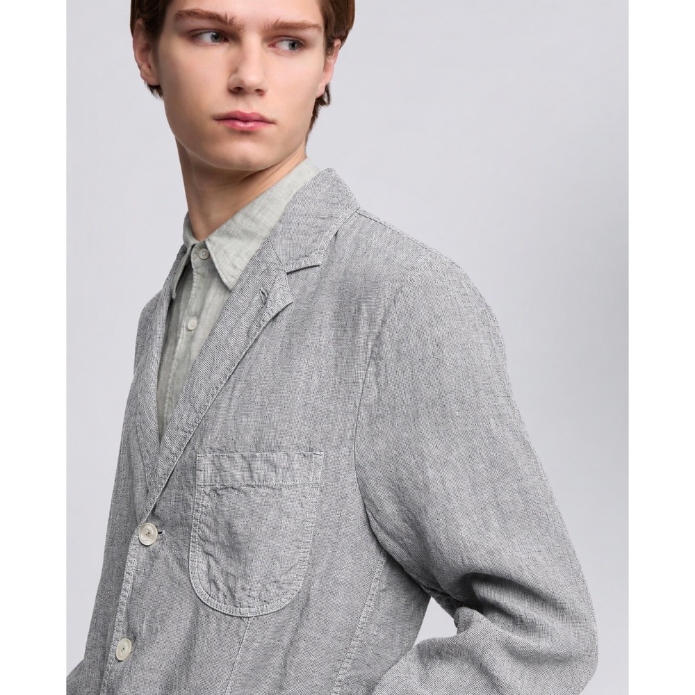 Men's Linen Blazer Aspesi Unlined Lightweight XL Gray Micro Houndstooth Luxury